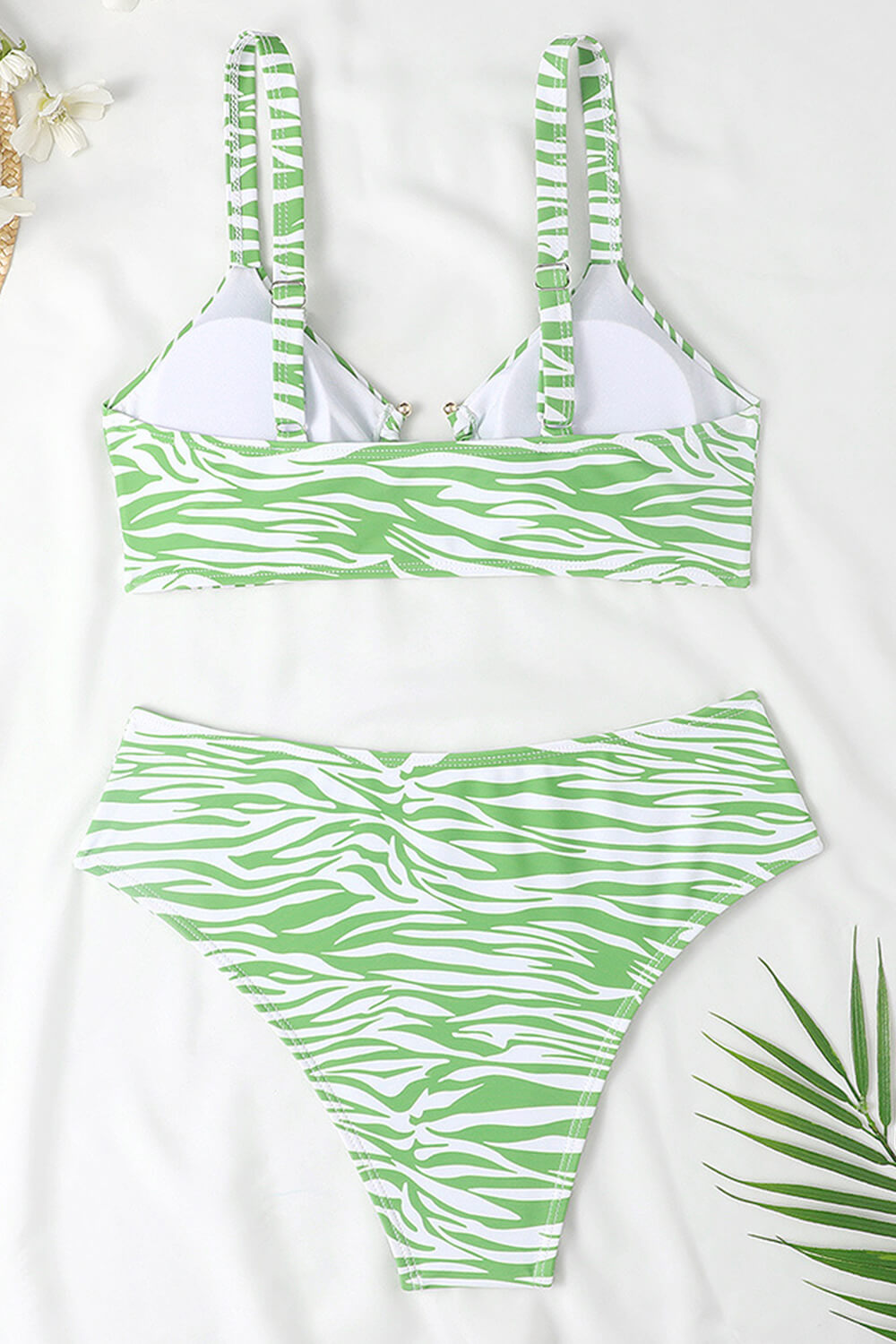 Green Printed High-Waist Bikini Bottoms