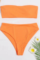 Orange Ribbed Bandeau Strapless Bikini Top