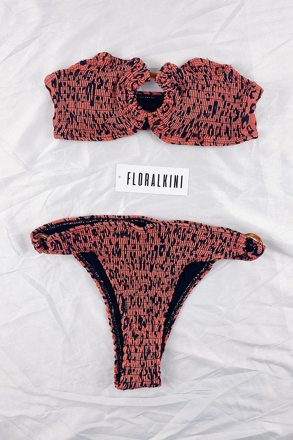 Leopard Crinkle Bikini Bottoms With Gold Tortoise Shell Ring Detail