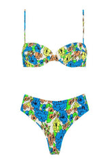 Medium Blue Floral Balconette Ruched Underwire Bikini Top