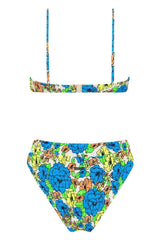 Medium Blue Floral Balconette Ruched Underwire Bikini Top
