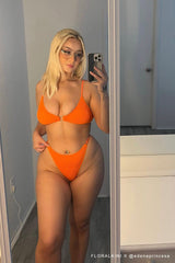 Orange Smocked O-Ring Bikini Bottoms