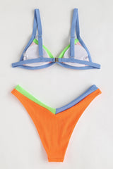 Orange Ribbed Colorblock Bikini Bottoms