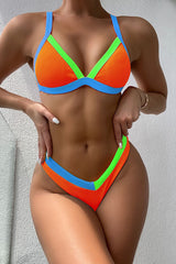Orange Ribbed Colorblock Bikini Bottoms