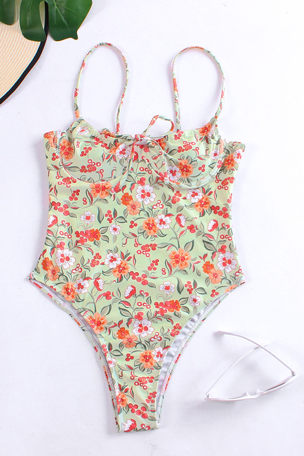 Blossom Tie Front Underwire One Piece Swimsuit - Lemon
