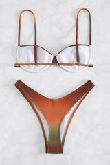Ombre Balconette Underwire High-Cut Bikini Set - Brown