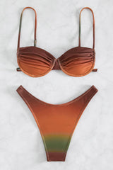 Ombre Balconette Underwire High-Cut Bikini Set - Brown