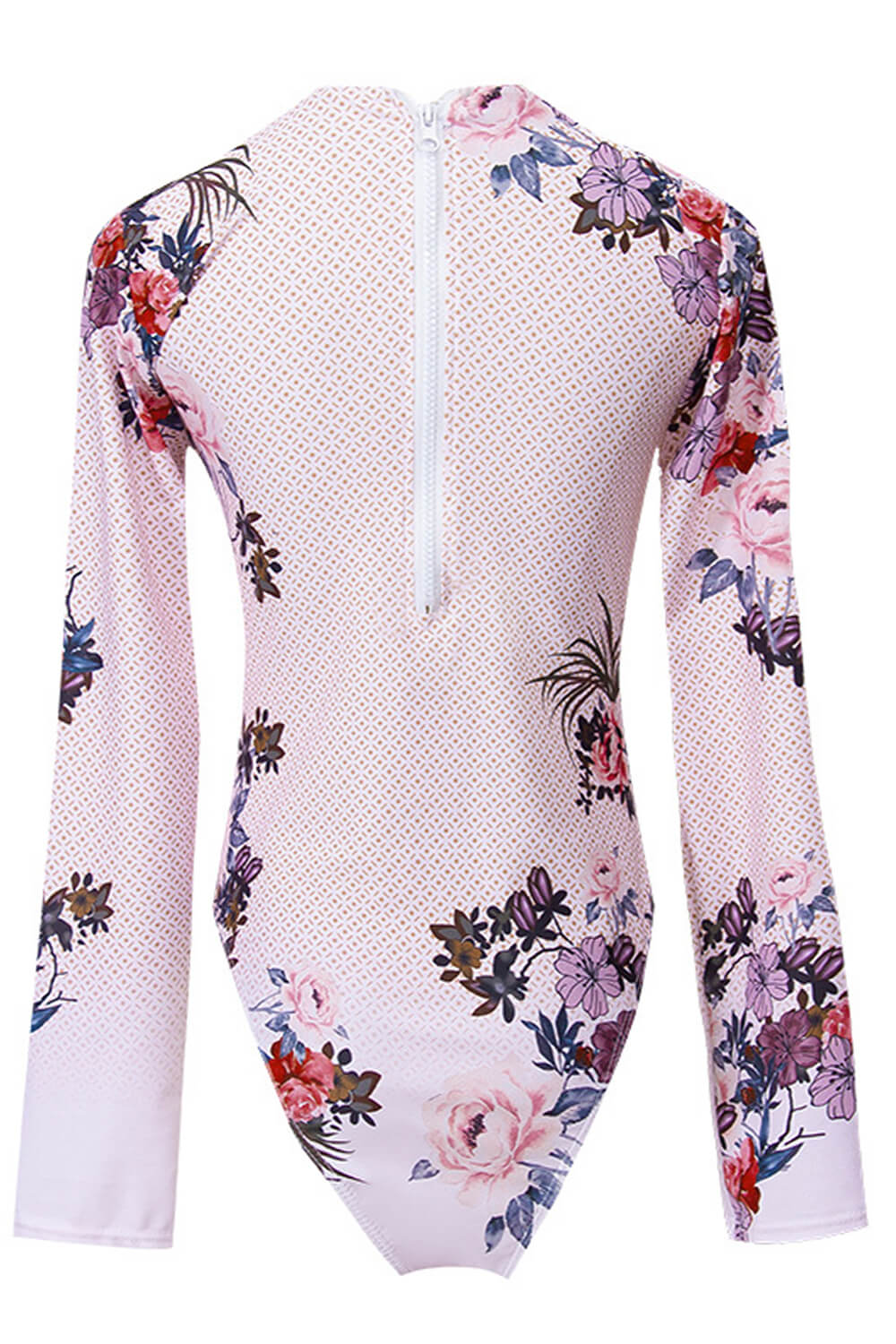 Vintage Floral Print High Neeck Long Sleeve One Piece Swimsuit