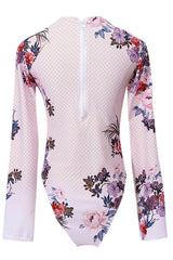 Vintage Floral Print High Neeck Long Sleeve One Piece Swimsuit