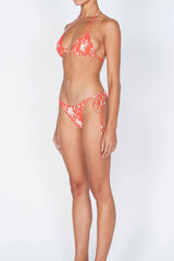 Orange Floral Crinkle Halter Tie Side Bikini Set