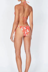 Orange Floral Crinkle Halter Tie Side Bikini Set