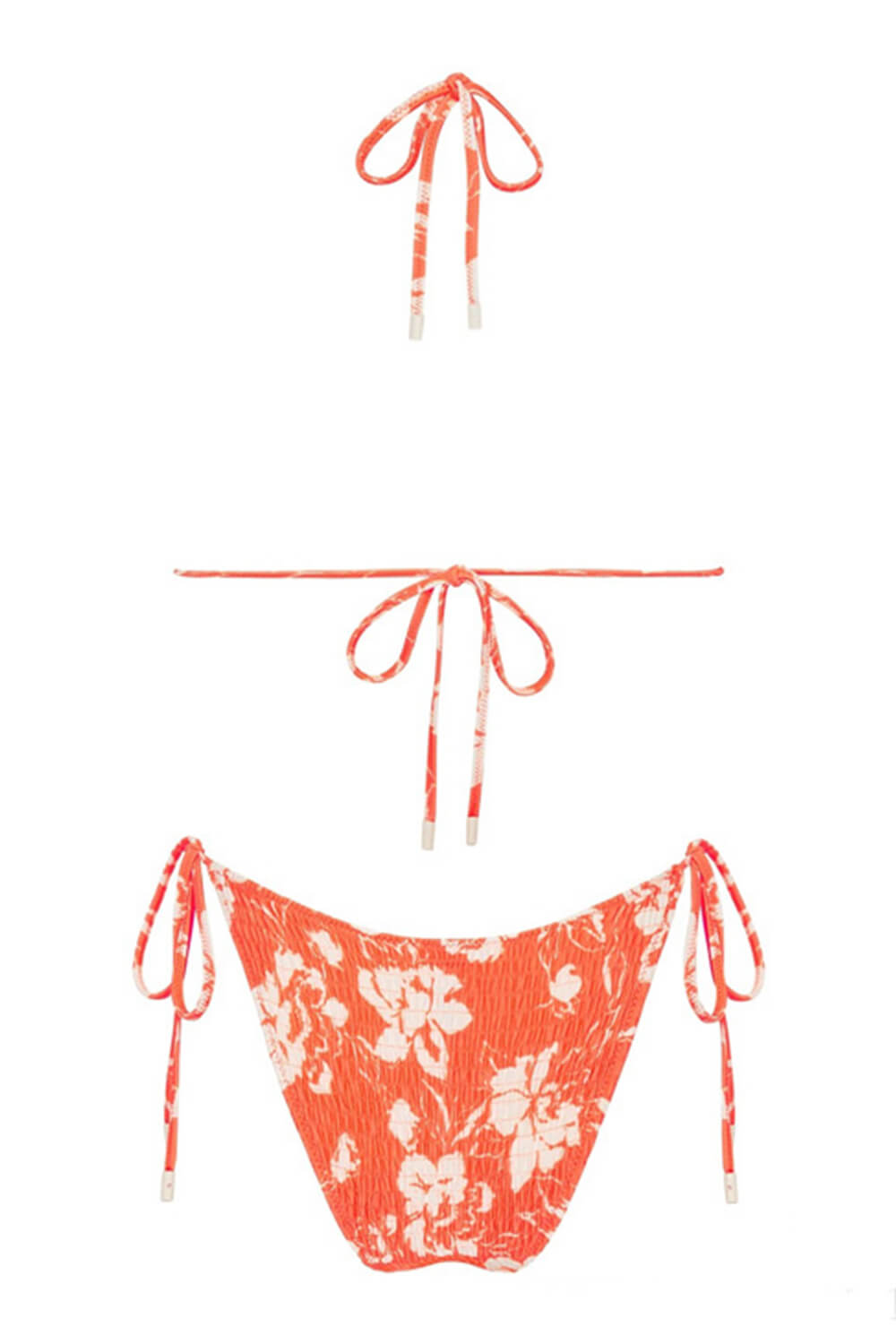 Orange Floral Crinkle Halter Tie Side Bikini Set