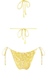 Yellow Floral Crinkle Halter Tie Side Bikini Set