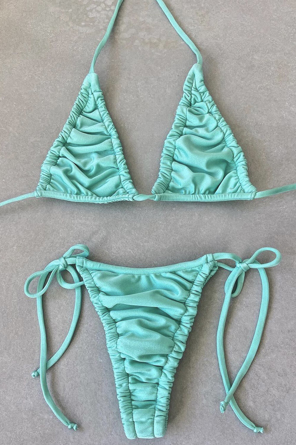Ruched Triangle Halter String Tie Side Bikini Set – Aesvs