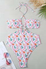 Mejorana Printed Cutouts Halter One Piece Swimsuit