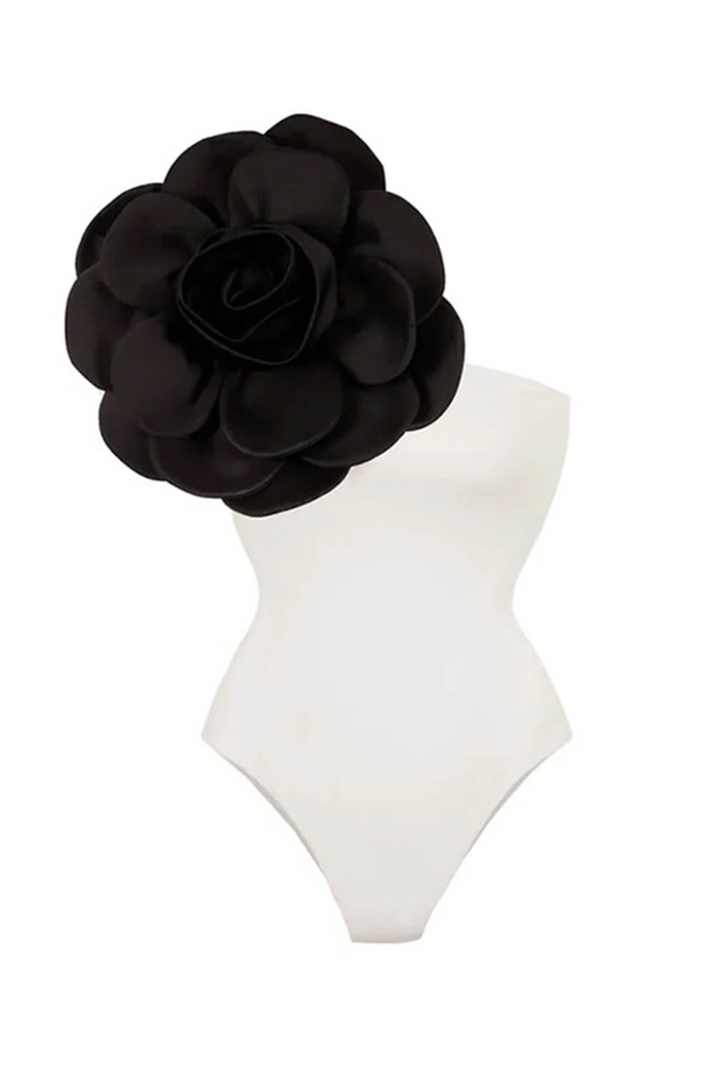 3D Flower One-Shoulder One-Piece Swimsuit - White