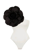 3D Flower One-Shoulder One-Piece Swimsuit - White