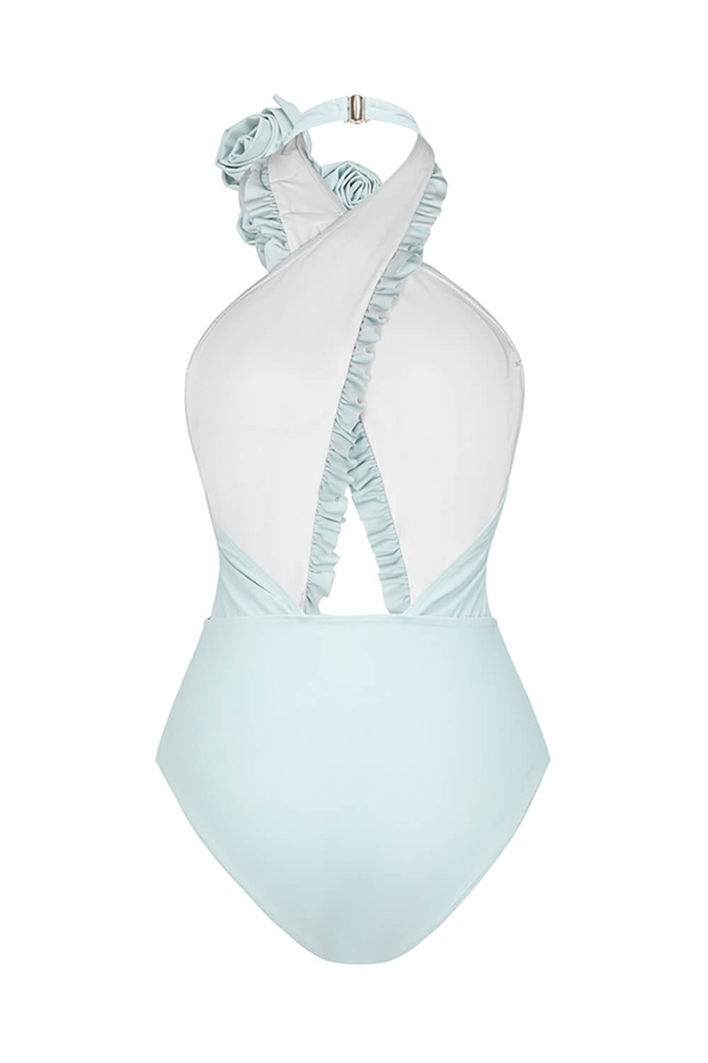 3D Flower Cutout Ruffled Halter One-Piece Swimsuit