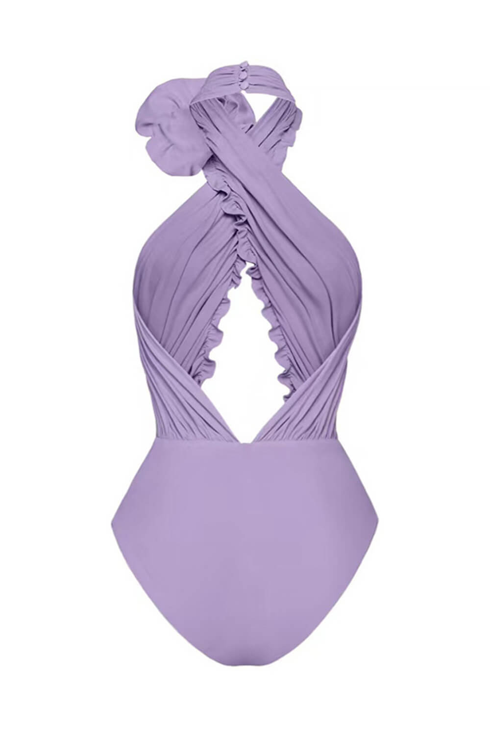 3D Flower Cutout Ruffled Halter One-Piece Swimsuit