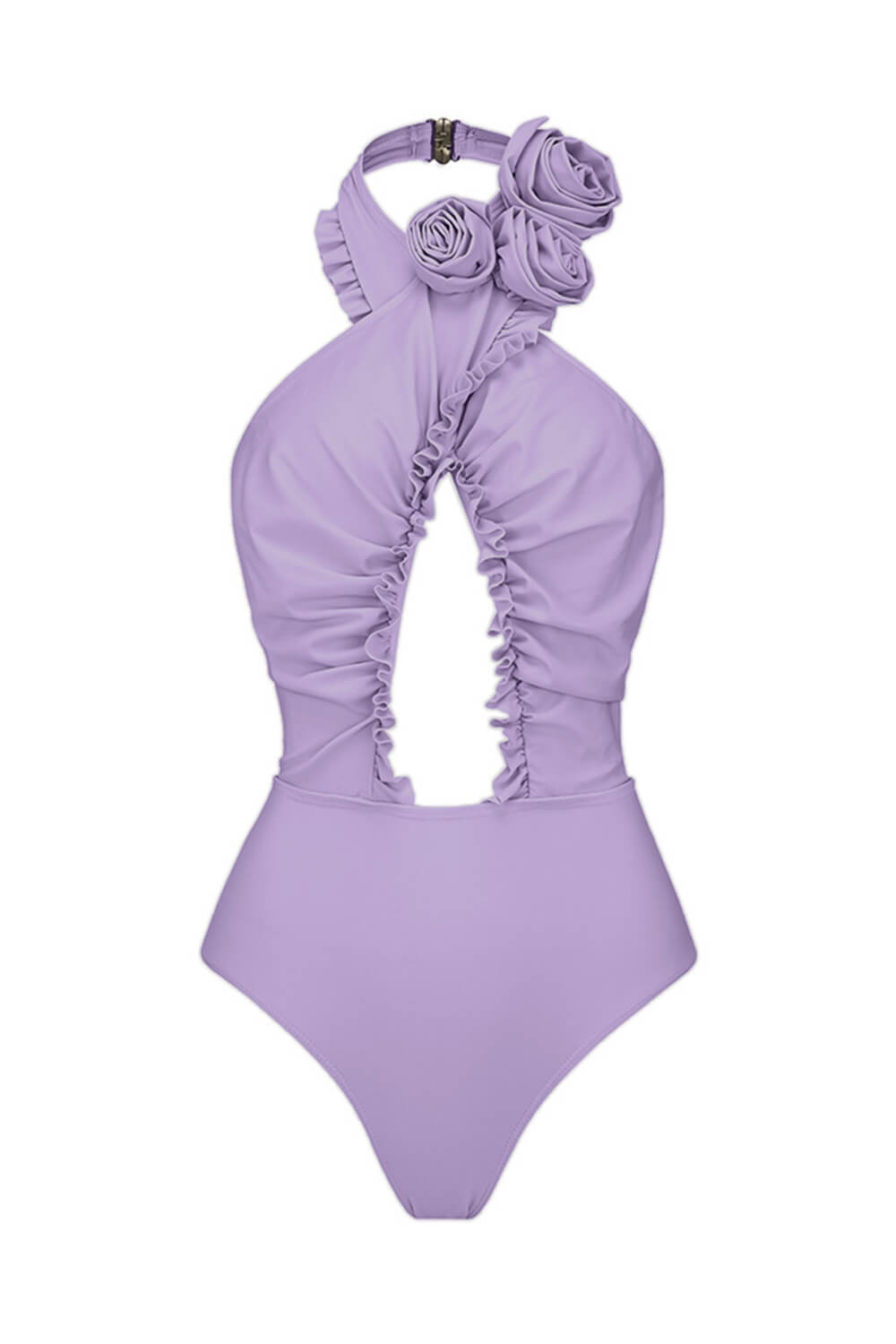 3D Flower Cutout Ruffled Halter One-Piece Swimsuit