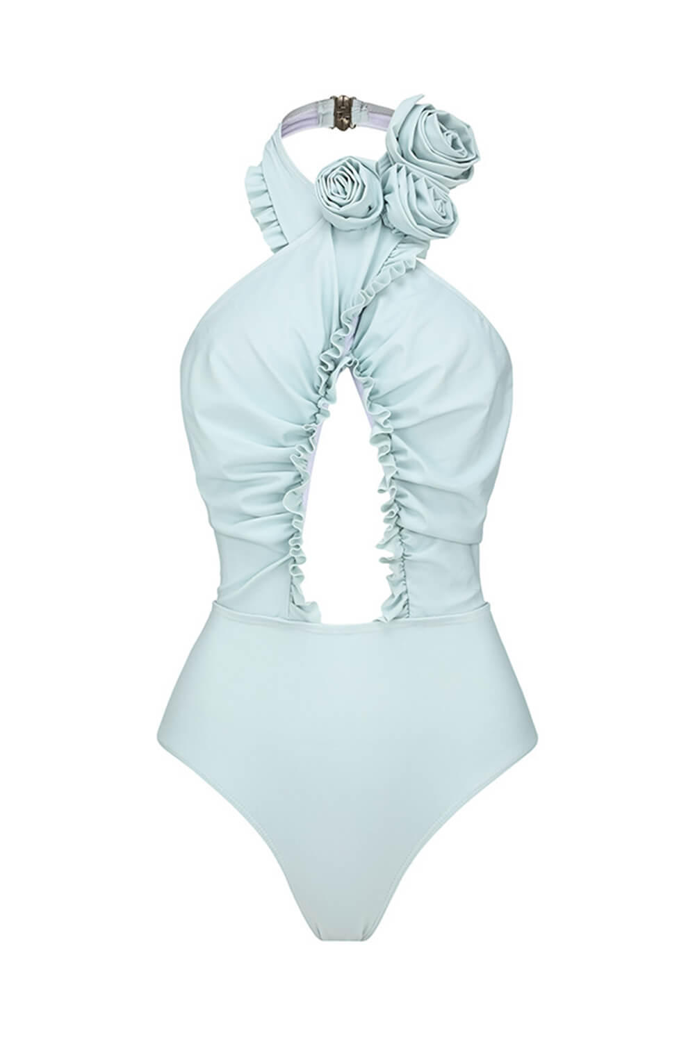 3D Flower Cutout Ruffled Halter One-Piece Swimsuit