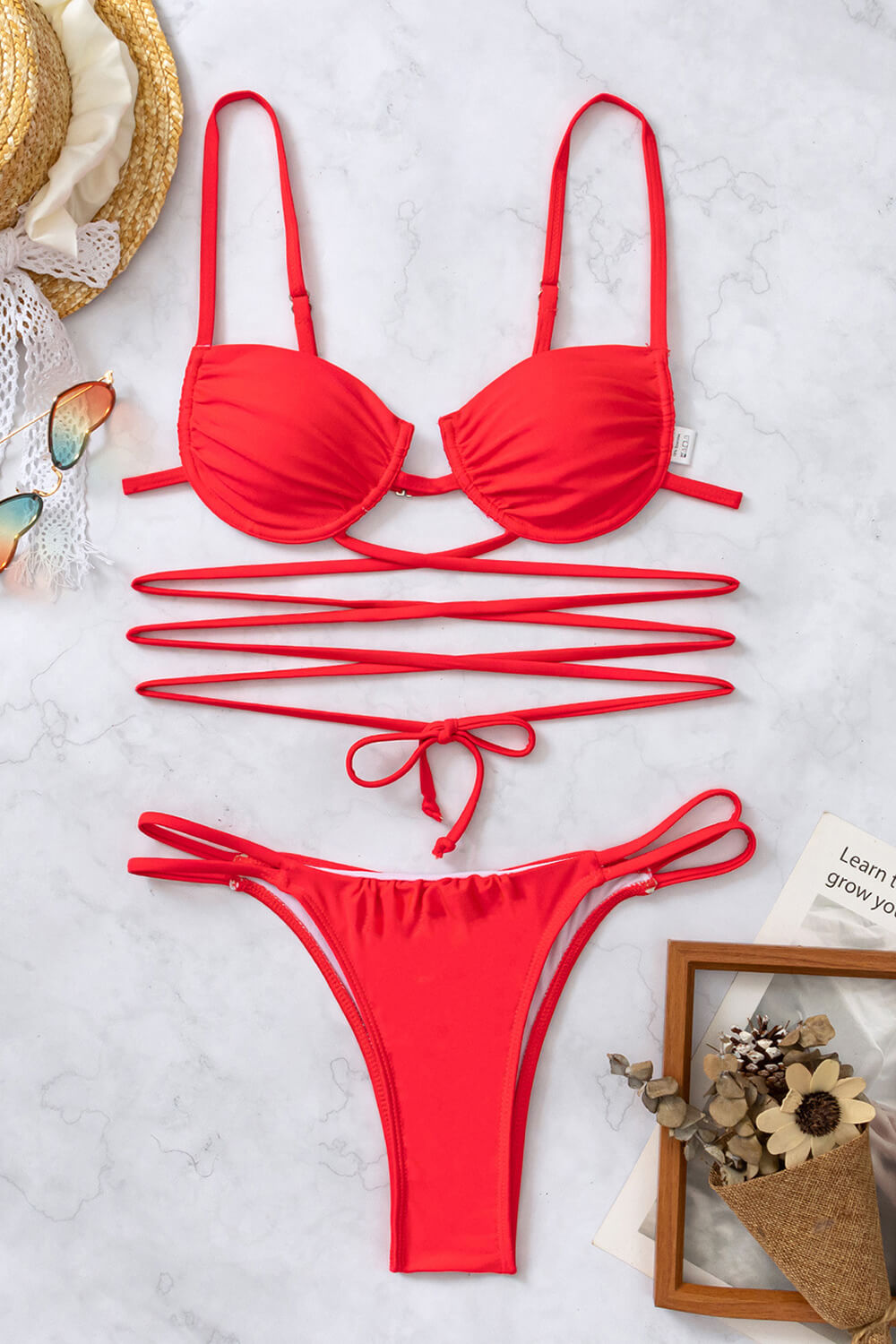 Underwire Wrap Around High Leg Bikini Set