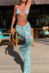 Paisley Print Triangle Wrap Tie Bikini Set With Frill Detailing