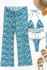 Paisley Print Triangle Wrap Tie Bikini Set With Frill Detailing