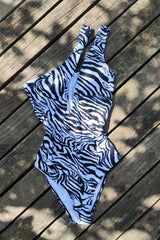 Zebra Print Cut Out One-Shoulder One-Piece Swimsuit
