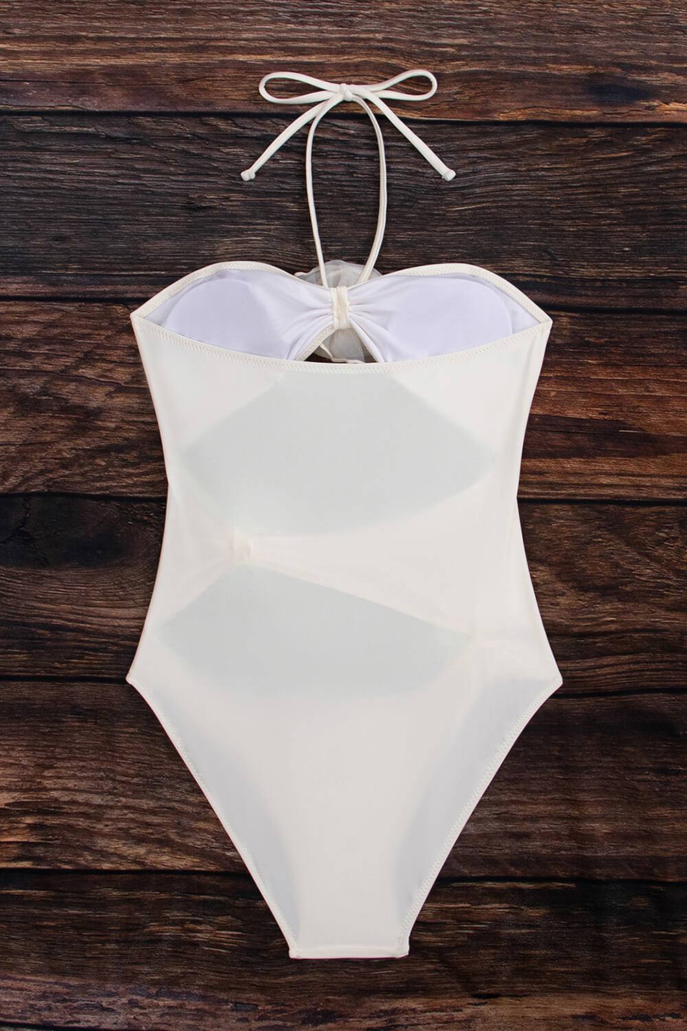 Rose Applique Strapless Cut-Out One Piece Swimsuit