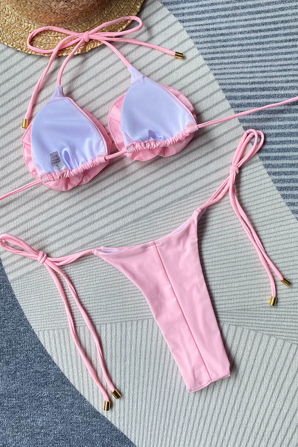 3D Floral Wrap Tie Halterneck Triangle Tie Side String Bikini Set – Aesvs