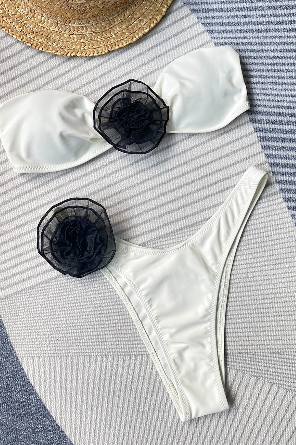 Rosette Bandeau High Waisted Bikini Set