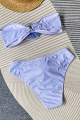 Rosette Bandeau High Waisted Bikini Set - Light Blue
