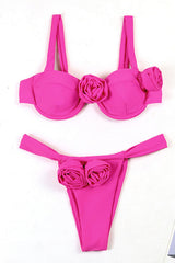 Rosette Shoulder Strap Underwire High-Cut Bikini Set
