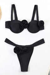 Rosette Shoulder Strap Underwire High-Cut Bikini Set