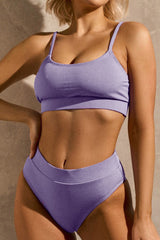 Rib Sporty High Waisted Bikini Set - Purple