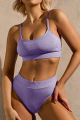 Rib Sporty High Waisted Bikini Set - Purple