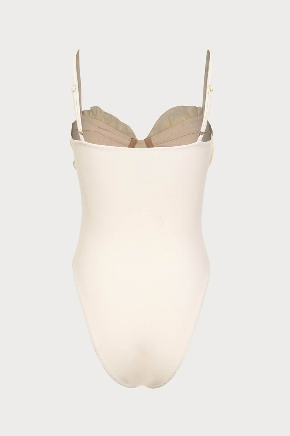 3D Flower Retro Bustier One Piece Swimsuit - Cream