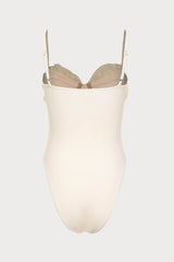 3D Flower Retro Bustier One Piece Swimsuit - Cream