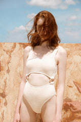 White Crinkle Cut-Out One Piece Swimsuit