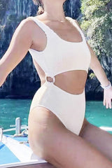 White Crinkle Cut-Out One Piece Swimsuit