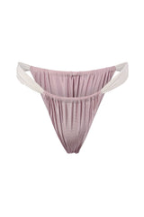 Color Block Ruched V Front Bikini Set - Lilac & White