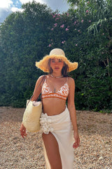 Orange Floral Print Triangle High Waisted Bikini Set