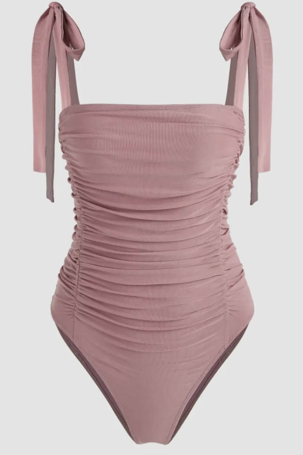 Ruched Tie-Shoulder One Piece Swimsuit - Redwood