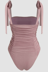 Ruched Tie-Shoulder One Piece Swimsuit - Redwood