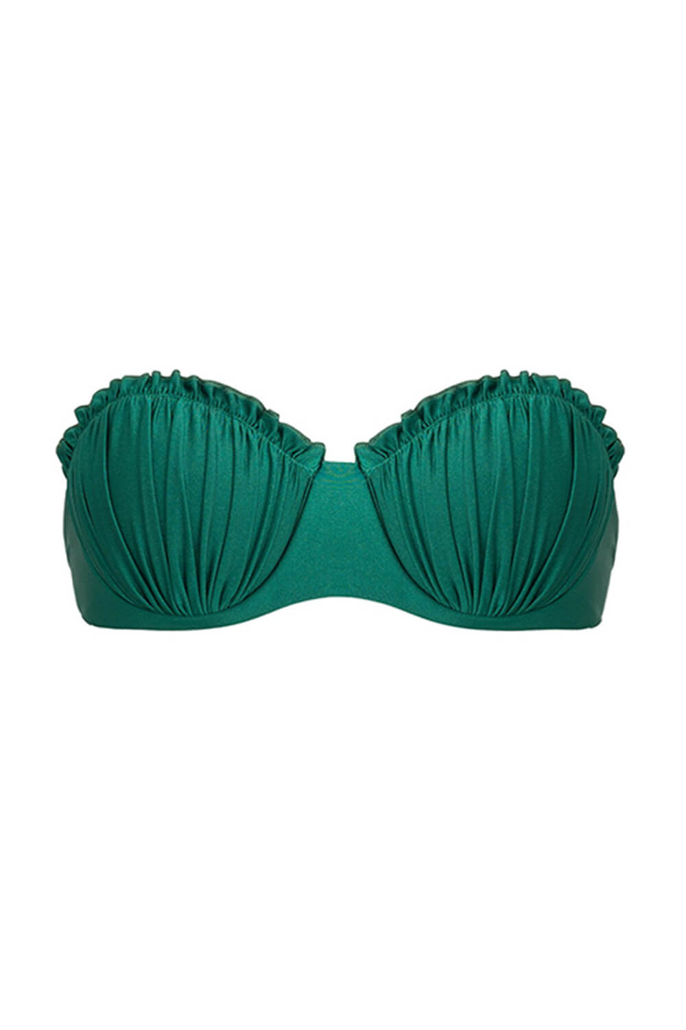 Shell Bandeau Underwire Push Up Frill Trim High Leg Bikini Set - Green