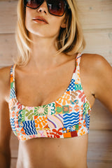 Pattern Scoop Neck Cropped High-Cut Bikini Set
