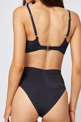 V Neck Bralette High Waist Bikini Set - Black