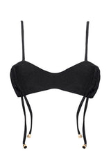 Drawstring Bralette Lace Up Tie Side Bikini Set - Black