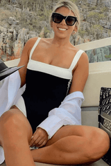 Color Block Square Neck One Piece Swimsuit